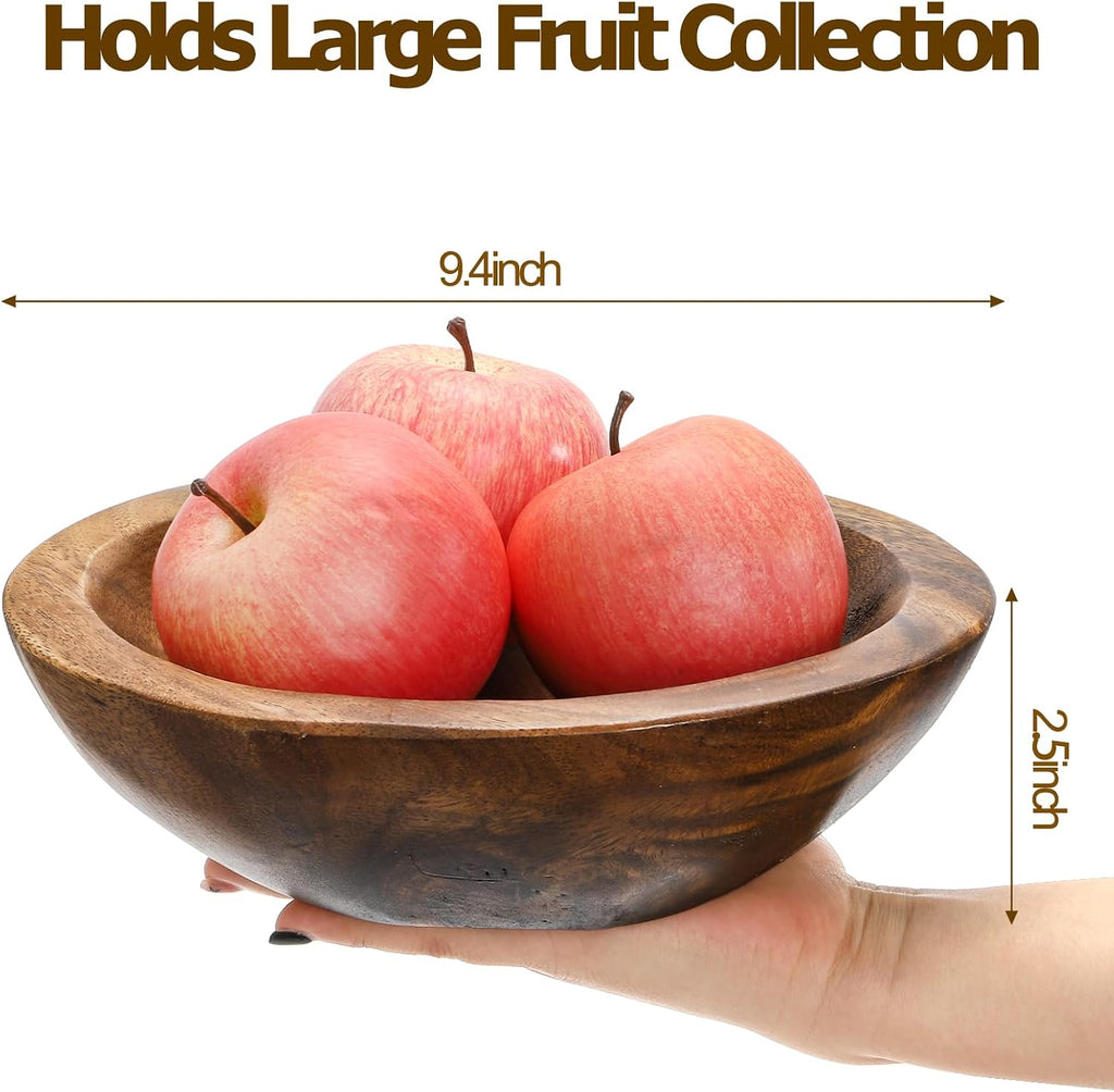 ZENFUN Wooden Decorative Bowl  Wood Round Serving Bowl  Walnut Tray Dish Kitchen Dining for Fruits  9.4" Diameter x 2.5" Height  Seamless