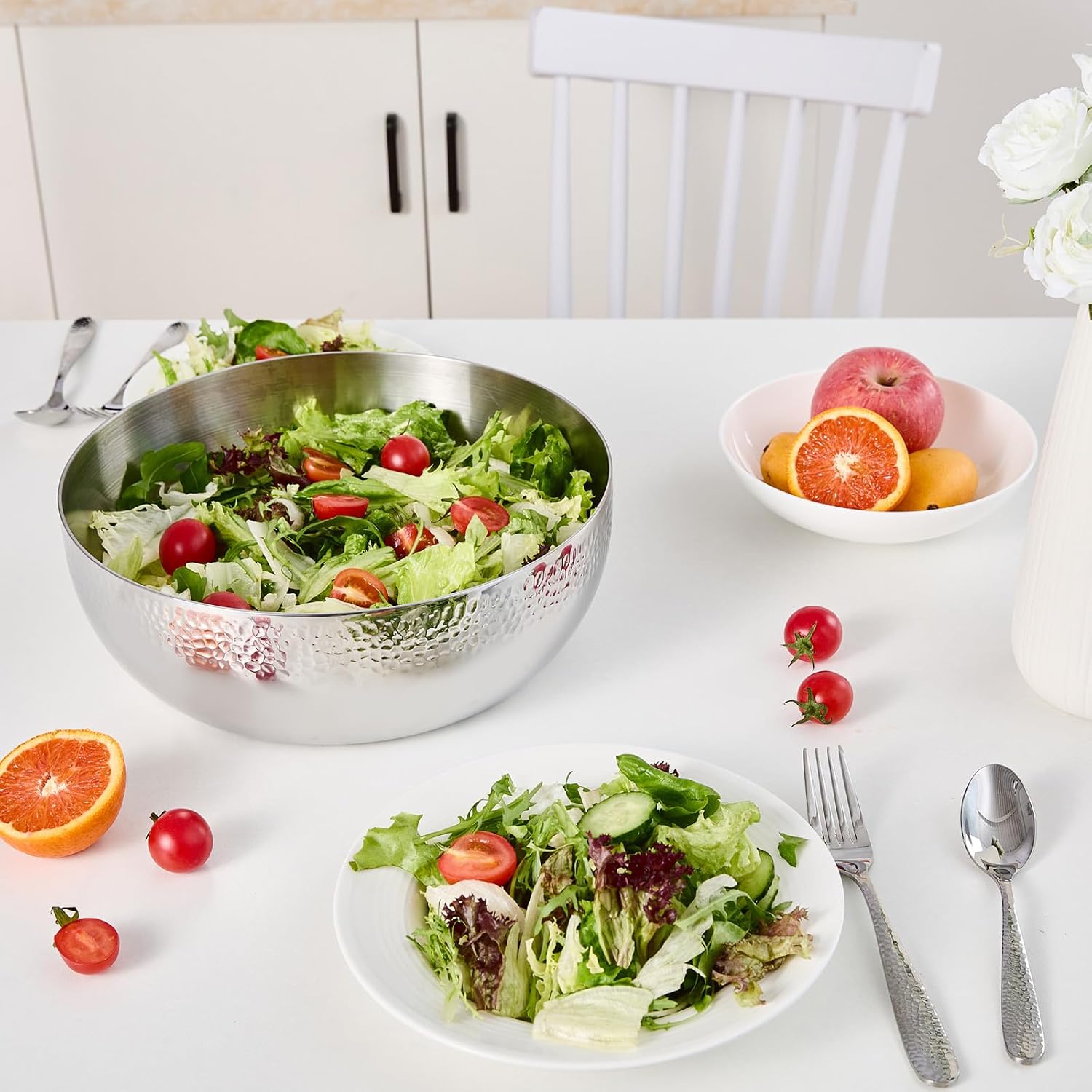 150oz Stainless Steel Hammered Salad Bowl  Large Fruit Popcorn Serving Bowl