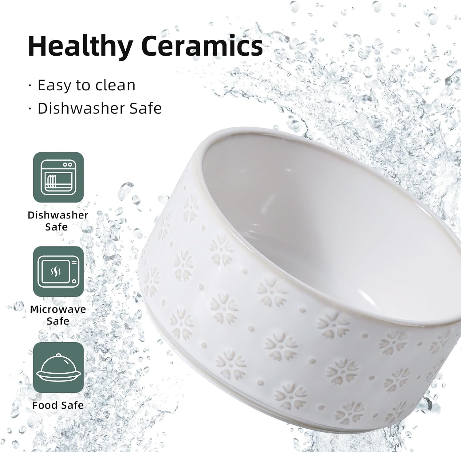 6.1inch Ceramic Raised Double Bowls Set with Acacia Wood Stand  2 Heights Elevated  Food & Water Bowls for Small Breed Dogs  Weighted Dog Dishes  Pet Bowl(27oz  Arctic White)