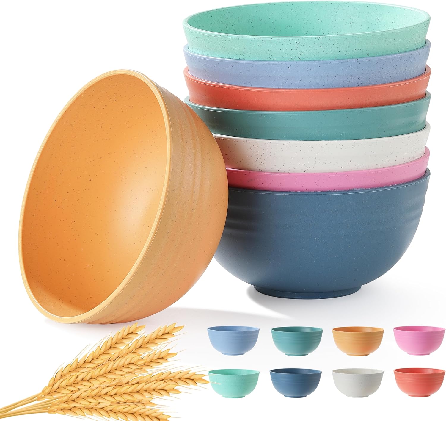 8PCS Cereal Bowl  Ohola Unbreakable Wheat Straw Cereal Bowls  Microwave & Dishwasher Safe Kitchen Bowls for Cereal  Snack  Soup  Salad and Rice  MultiColors  BPA Free  26oz (Ser of 8)