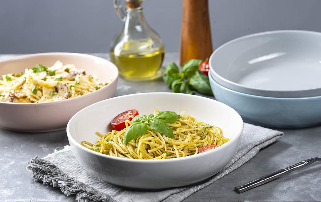 KooK Pasta Bowl  Salad Bowls  Bowls  Serving Bowls  Soup  Ceramic  Large Capacity  Microwave & Dishwasher Safe  Set of 4  40 Oz  (White)