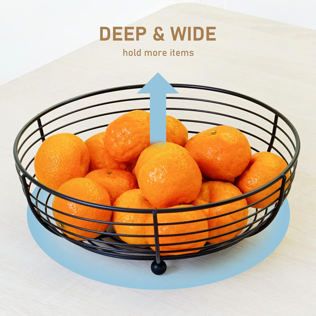 CAXXA Countertop Fruit Bowl  Wire Basket for Fruits  Breads  Vegetables Snacks  Black