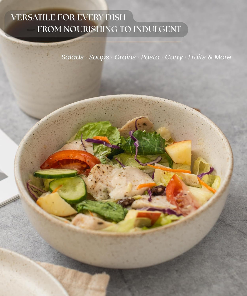 Stoneware Bowl Set of 4-25oz  6.5" Ceramic Serving Bowls for Salad  Cereal  Soup & Fruit - Microwave & Dishwasher Safe - Rustic Minimalist Design - Oatmeal Cream - Ideal Gift