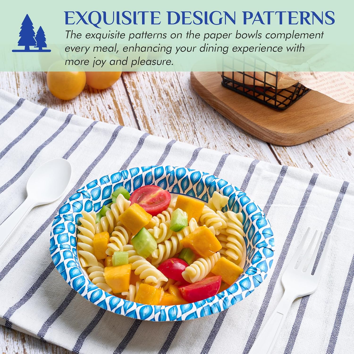 MUCHII 12 Oz Paper Bowls 200 Counts Disposable Bowls  Printed Soak Proof Small Bowls for Breakfast  Lunch  and Dinner Meals
