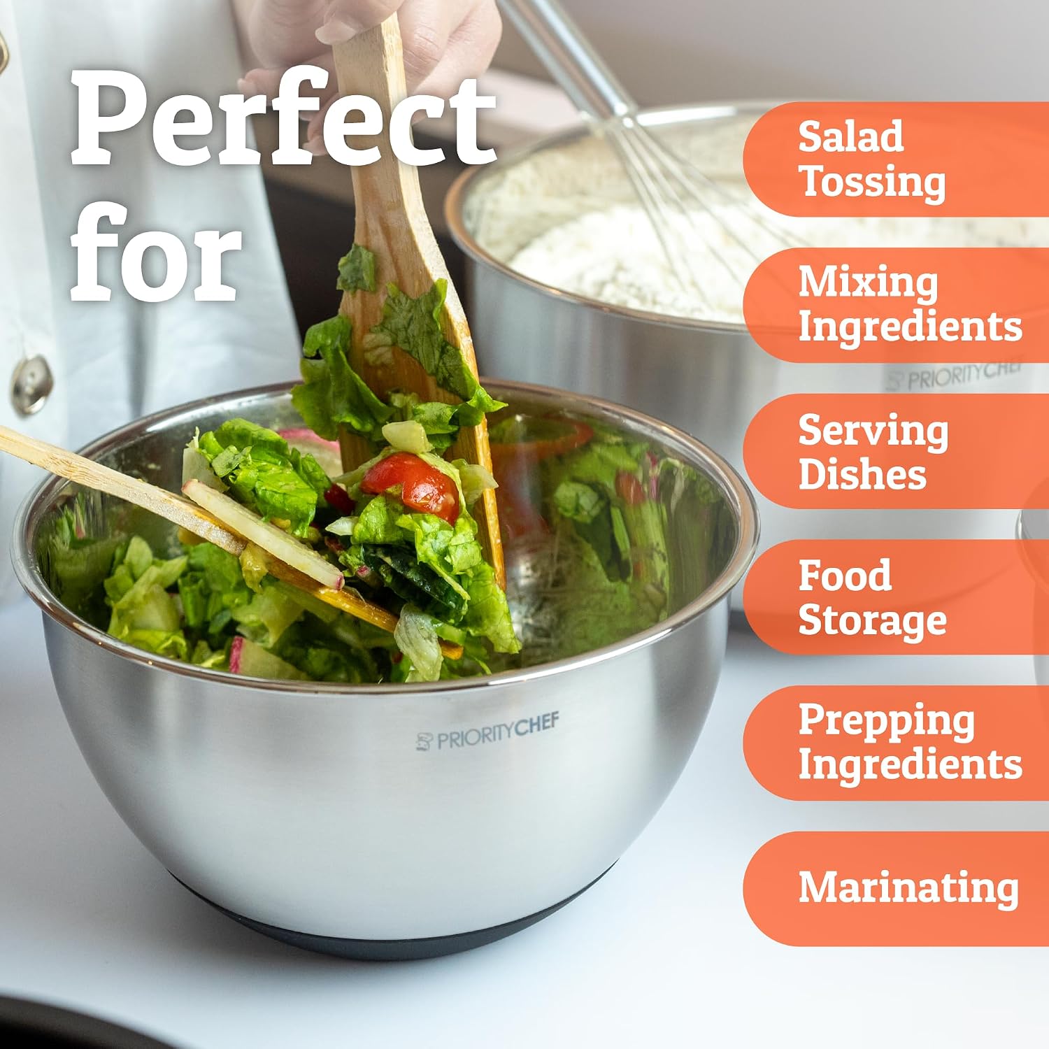 Priority Chef Premium Mixing Bowls With Lids Set  Airtight Lids  Thicker Stainless Steel  Non-Slip Base  5 Nesting Steel Bowls for Kitchen  Large Prep Metal Bowl Set 1.5/2/3/4/5 Qt  Black