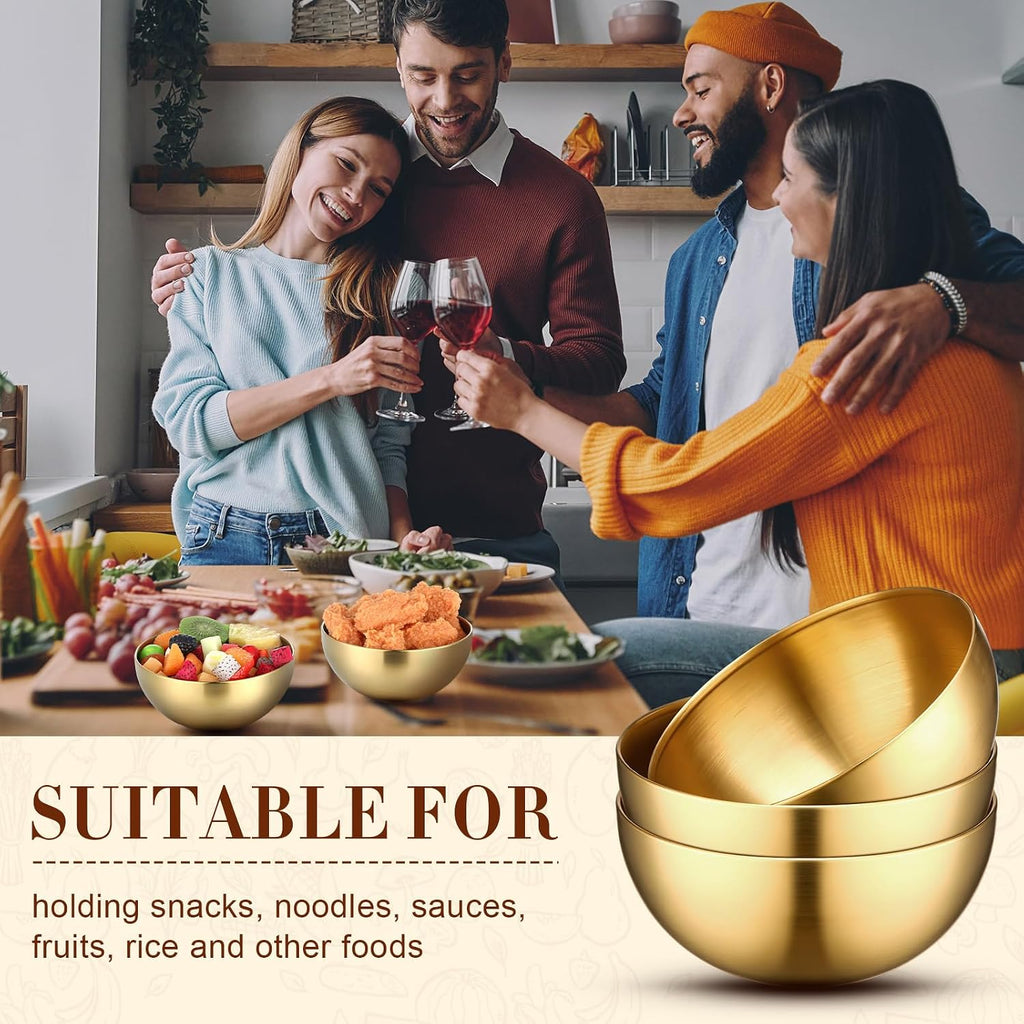 Nuogo 6 Pcs Gold Mixing Bowls Stainless Steel Mixing Bowl Decorative Gold Esthetician Bowls Metal Serving Bowl for Facial Cereal Rice Noddle Fruit Kitchen Party Cooking Baking Prepping(7.9 Inches)