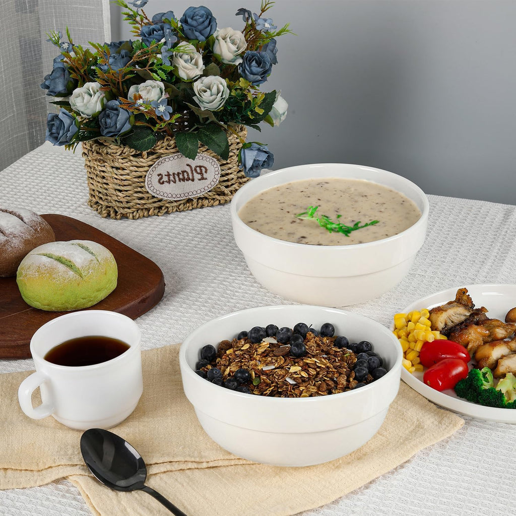 HAPPY KIT Large Serving Bowls 7 Inch 40 Ounces Soup Bowls White Ceramic Salad Bowl Set of 3 for Kitchen Pasta Bowls  Pho  Noodle  Cereal - Dishwasher & Microwave Safe