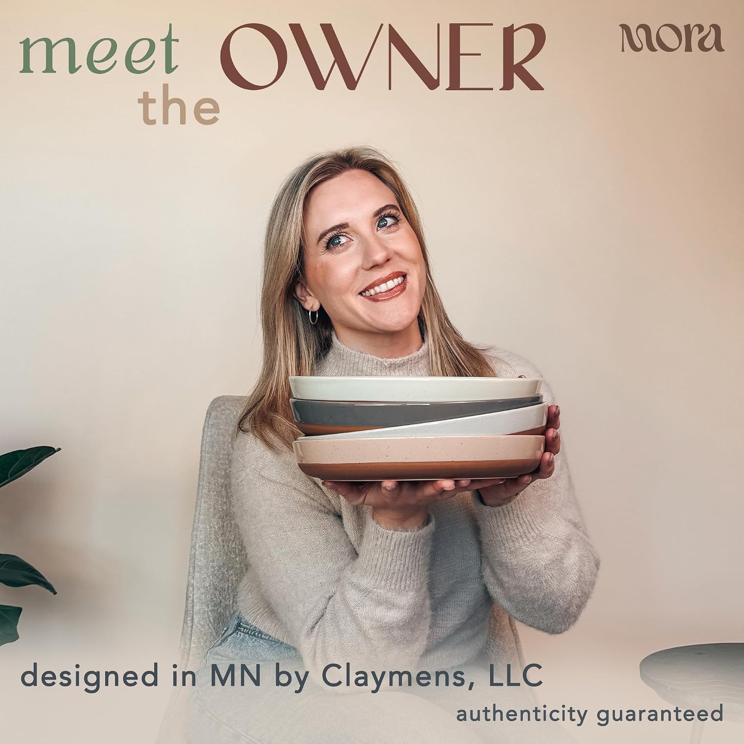 MORA Ceramic Flat Pasta Bowl Set of 4-35oz  Microwave Safe Plate with High Edge - Modern Porcelain Dinnerware for Kitchen and Eating  Large Wide Bowls/Plates for Serving Dinner  Salad  etc- Neutrals