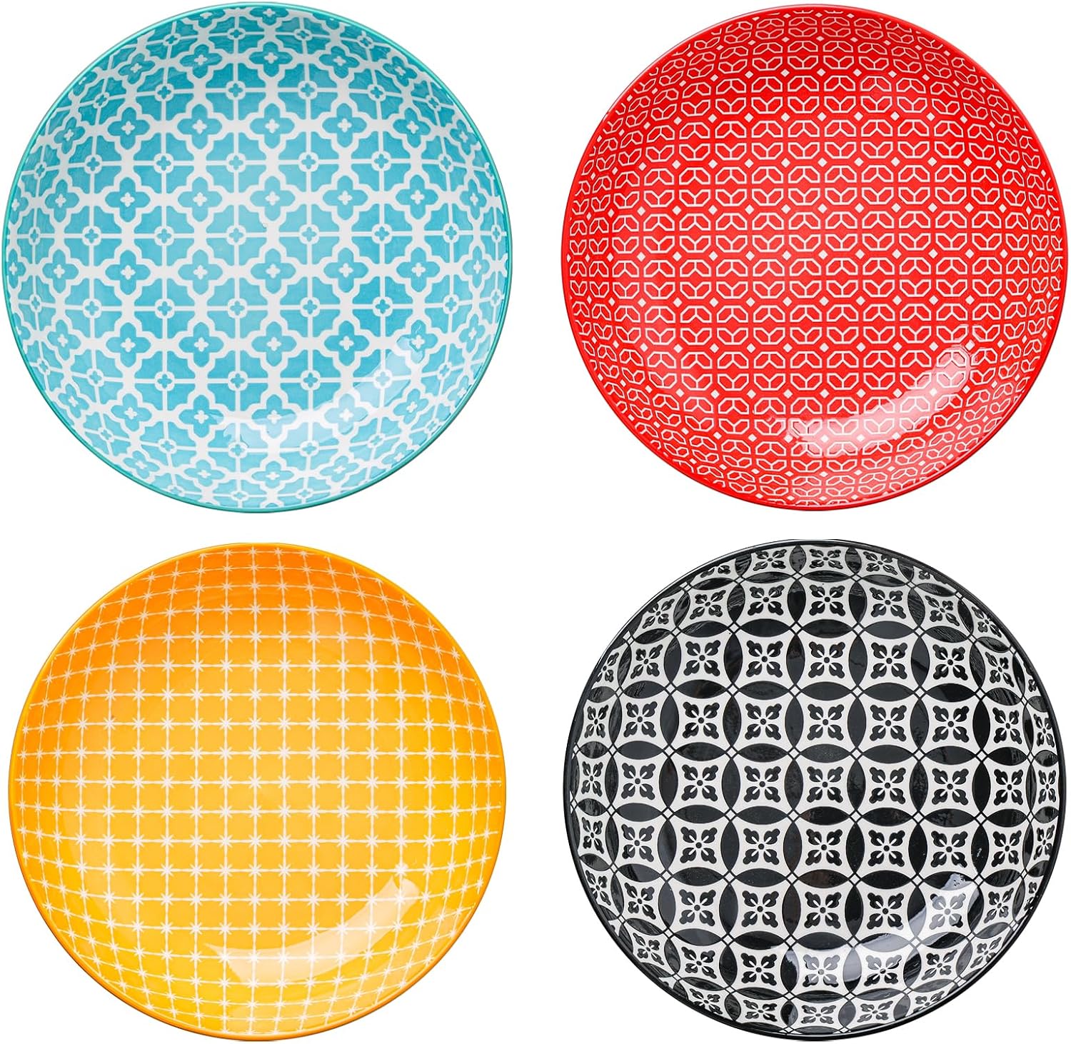 DOWAN 8.5" Vibrant Pasta  Salad & Soup Serving Bowls Set of 4  Embossed Large Porcelain Ceramic  Microwave  Oven & Dishwasher Safe  Bonita Design Perfect for Daily Dining  Family Gatherings  Party