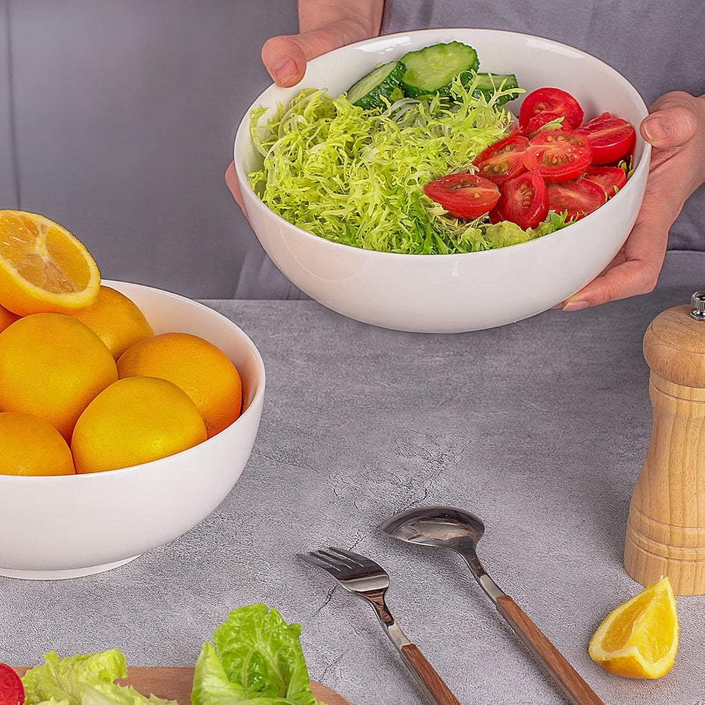 DELLING 60 Oz Large Serving Bowls Set  8" White Soup Bowls Salad Bowls Serving for Kitchen  Ceramic Mixing Bowls For Eating Pasta  Noodle  Fruit Vegetable  Ramen  Microwave & Dishwasher Safe  3 Pack