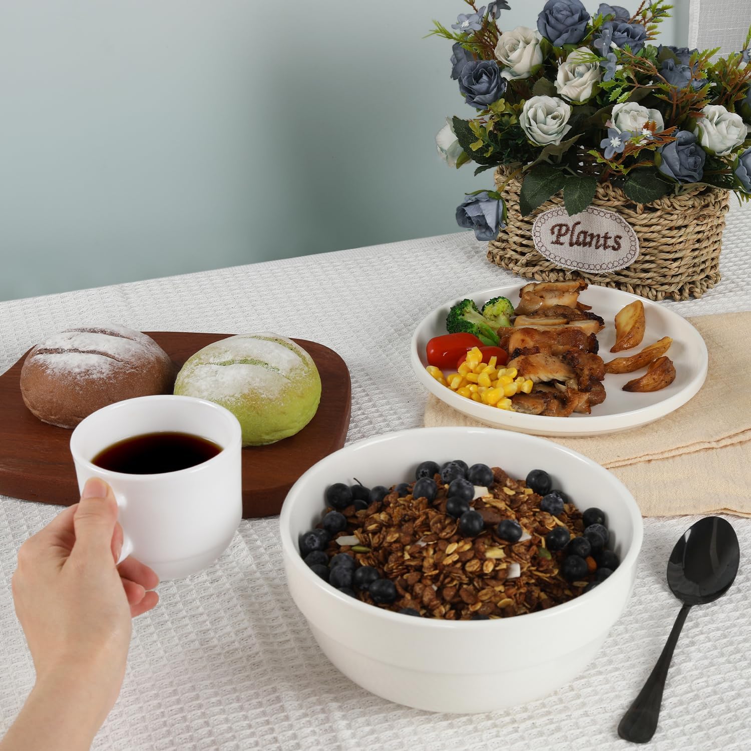 HAPPY KIT Large Serving Bowls 7 Inch 40 Ounces Soup Bowls White Ceramic Salad Bowl Set of 3 for Kitchen Pasta Bowls  Pho  Noodle  Cereal - Dishwasher & Microwave Safe