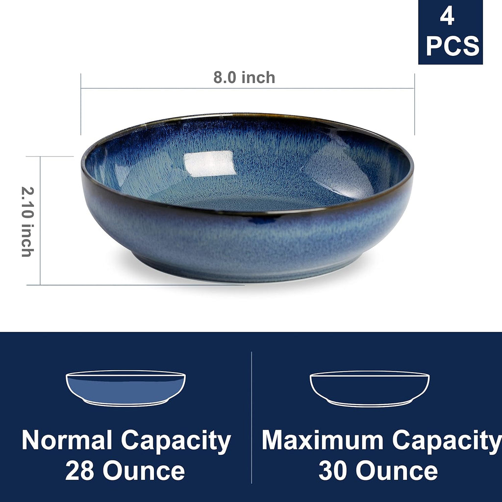 30oz Ceramic bowls set of 4-8" serving bowls for Kitchen Pasta Salad-Dishwasher & Microwave Safe Perfect for Housewarming  Thanksgiving  Christmas-Royal Blue