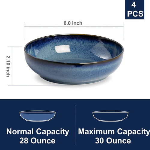 30oz Ceramic bowls set of 4-8" serving bowls for Kitchen Pasta Salad-Dishwasher & Microwave Safe Perfect for Housewarming  Thanksgiving  Christmas-Royal Blue