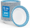 MUCHII 12 Oz Paper Bowls 200 Counts Disposable Bowls  Printed Soak Proof Small Bowls for Breakfast  Lunch  and Dinner Meals