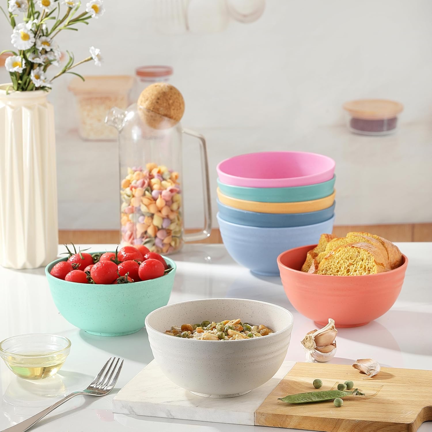 8PCS Cereal Bowl  Ohola Unbreakable Wheat Straw Cereal Bowls  Microwave & Dishwasher Safe Kitchen Bowls for Cereal  Snack  Soup  Salad and Rice  MultiColors  BPA Free  26oz (Ser of 8)