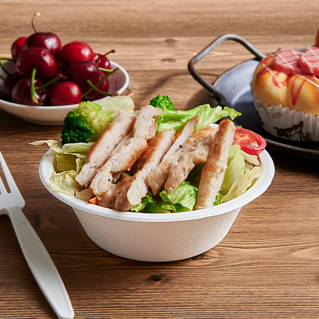 Vplus 200 Pack 12 OZ Paper Bowls  Disposable Compostable Bowls Bulk  Eco-friendly Bagasse Bowls  Heavy-duty Bowls Perfect for Milk Cereals  Snacks  Salads