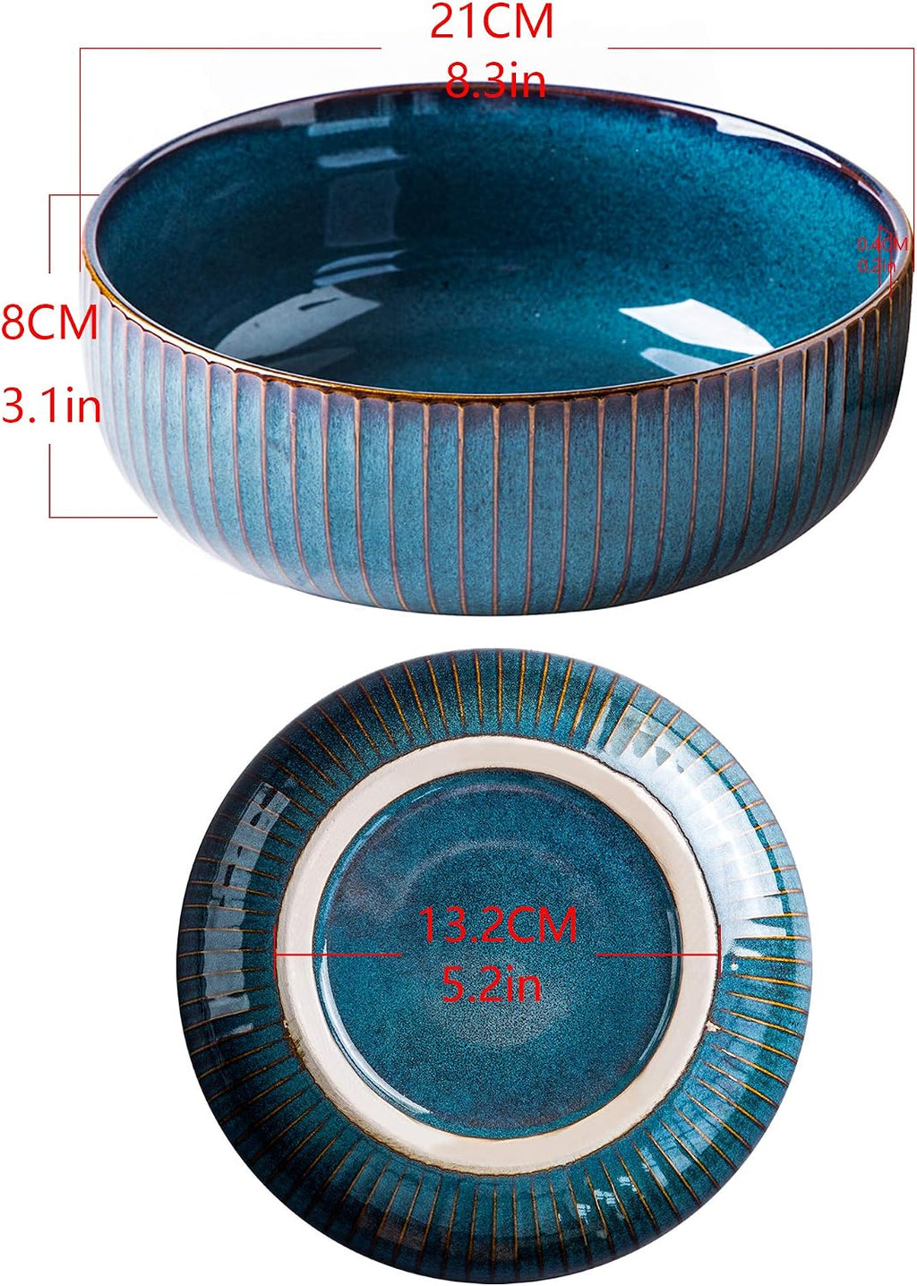 CSYY Salad Bowl 66 Oz  8" Large Soup Bowls  Porcelain Round Serving Bowl Blue Decorative Bowl for Salad  Chip  Cereal  Fruits and Pasta (1pc)