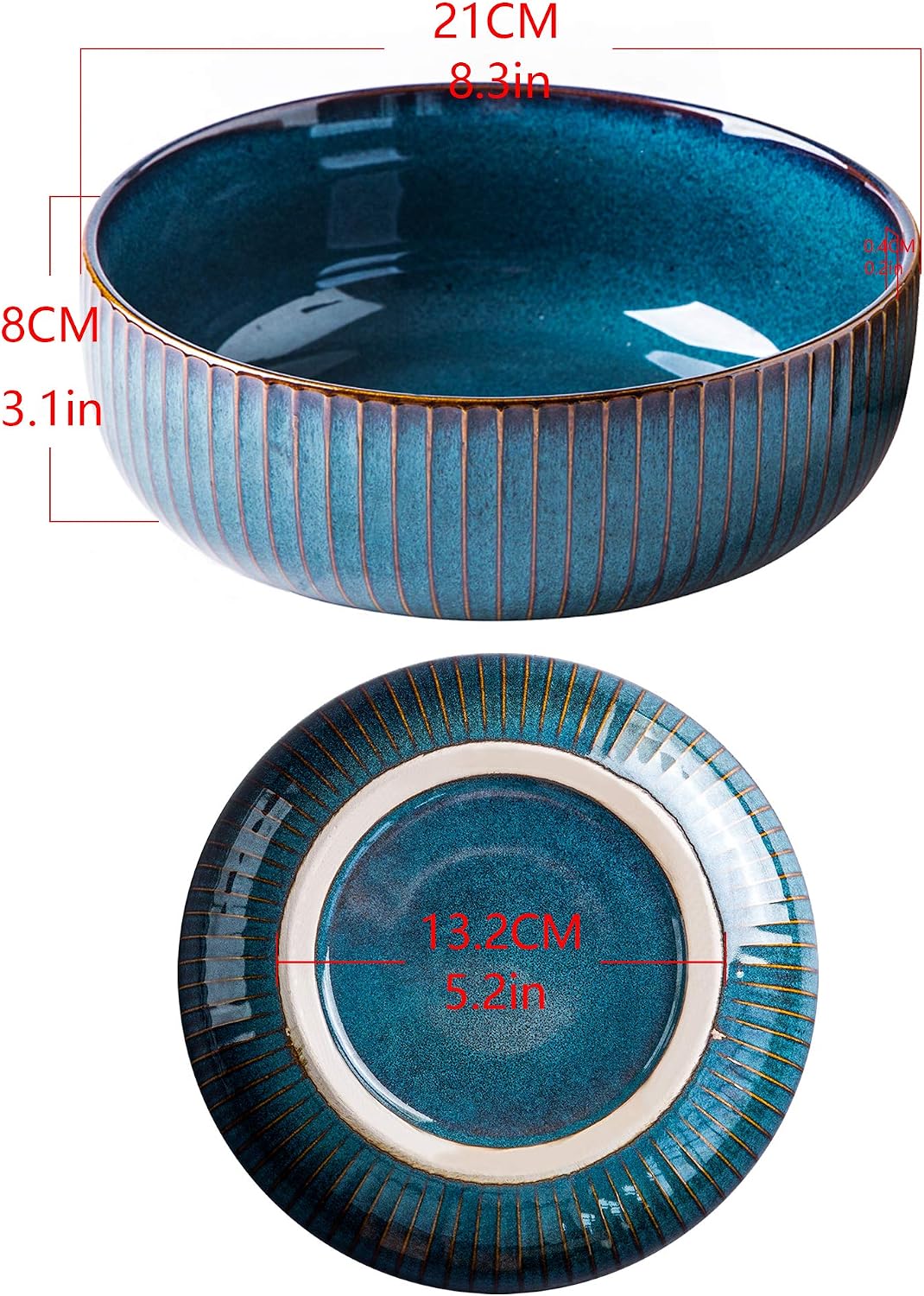 CSYY Salad Bowl 66 Oz  8" Large Soup Bowls  Porcelain Round Serving Bowl Blue Decorative Bowl for Salad  Chip  Cereal  Fruits and Pasta (1pc)