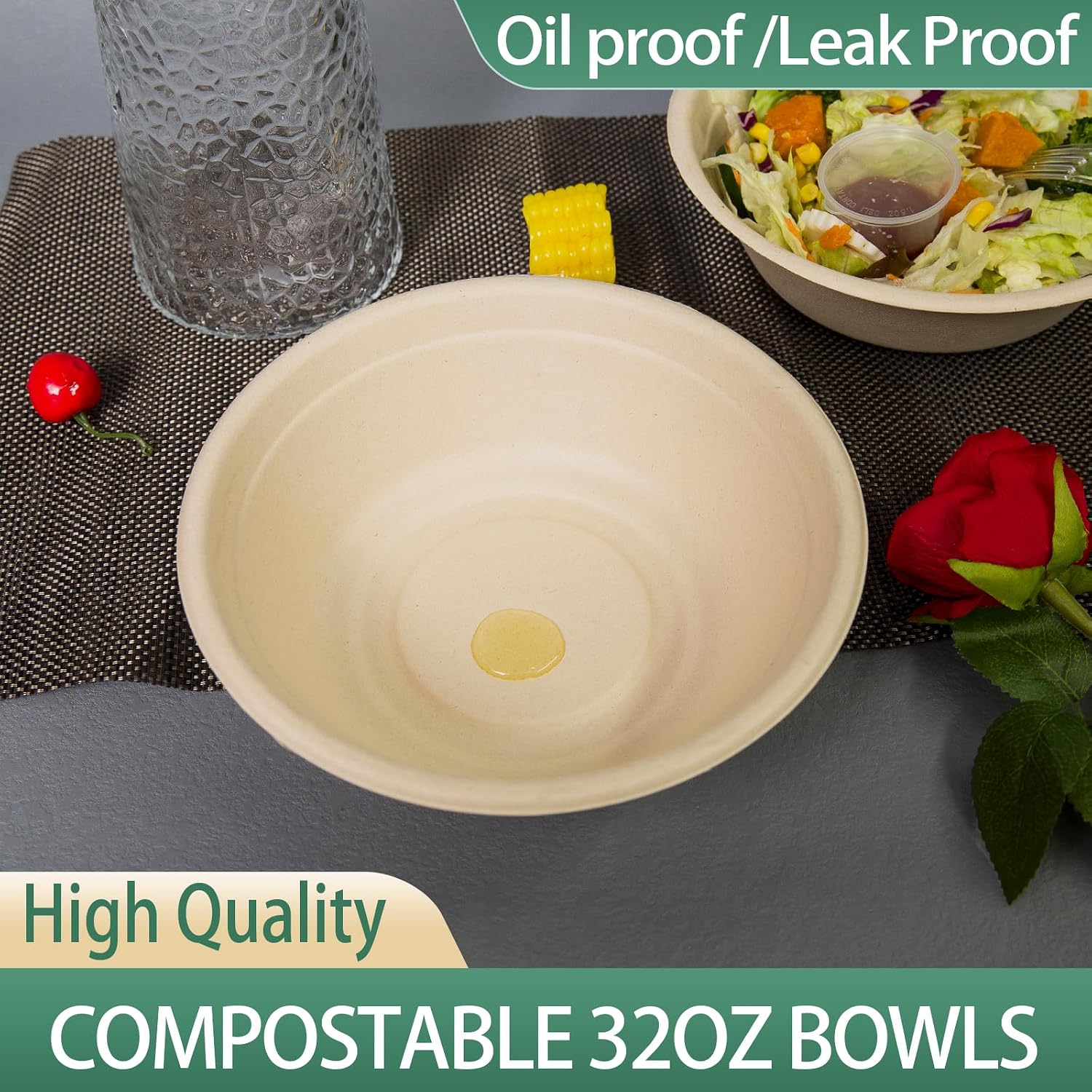 32oz Disposable Salad Bowls 150Pack  Big Paper Bowls  Large  Heavy-Duty  Eco-Friendly  Bulk Pack  Compostable Bowls  Biodegradable Made of Sugar Cane Fibers Perfect For Salad