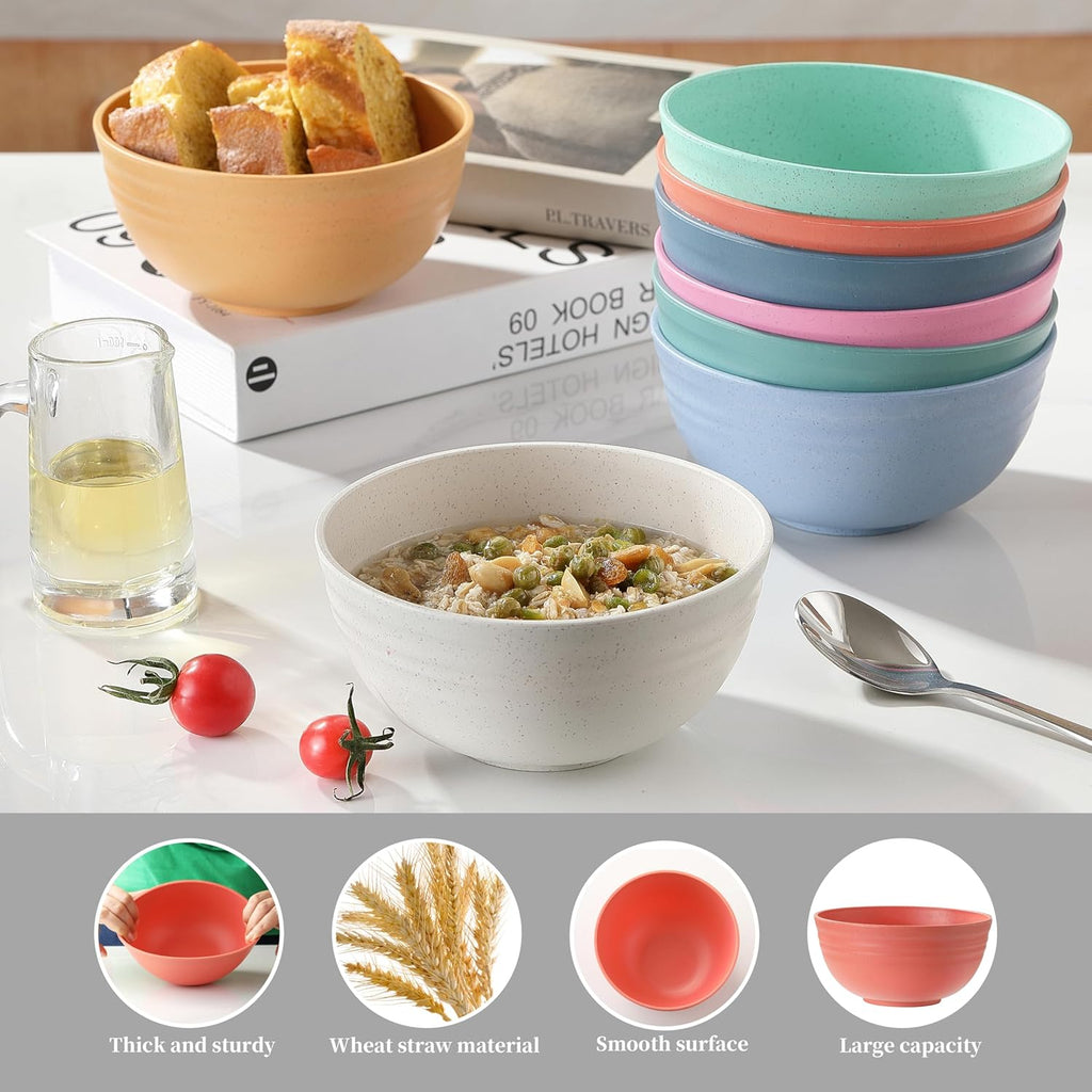 8PCS Cereal Bowl  Ohola Unbreakable Wheat Straw Cereal Bowls  Microwave & Dishwasher Safe Kitchen Bowls for Cereal  Snack  Soup  Salad and Rice  MultiColors  BPA Free  26oz (Ser of 8)