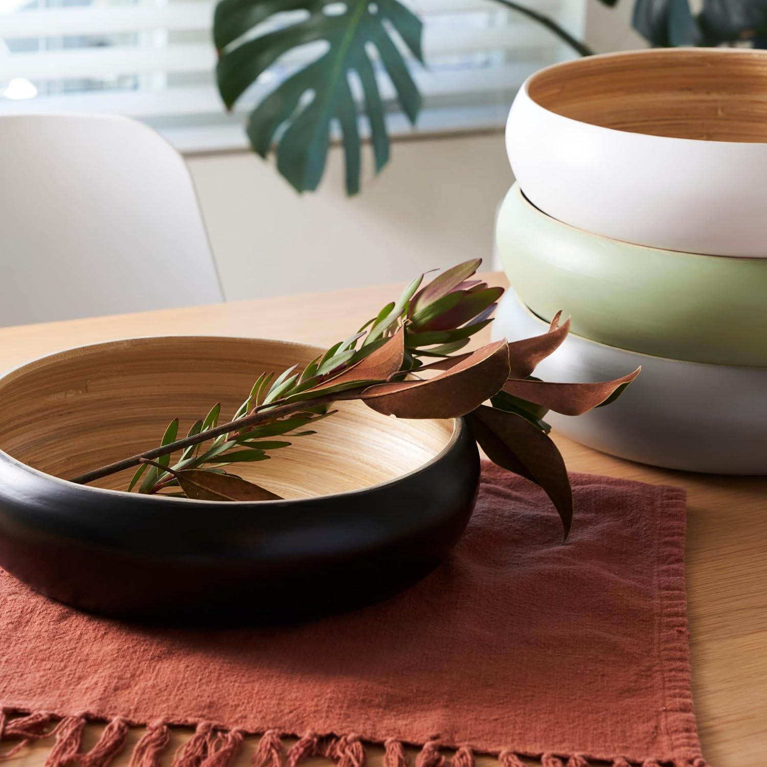 Fruit Bowl For Kitchen Counter  Decorative Bowl  Large Serving Bowl Or Fruit Basket For Kitchen Spun Bamboo (Black)