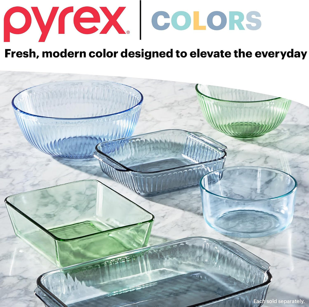 Pyrex Colors Tinted (3-Pack  Full Set) Sculpted Tinted Glass Mixing Bowls With Lids  Nesting Space Saving Set of Bowls For Prepping and Baking  1.3QT  2.3QT & 4.5Q