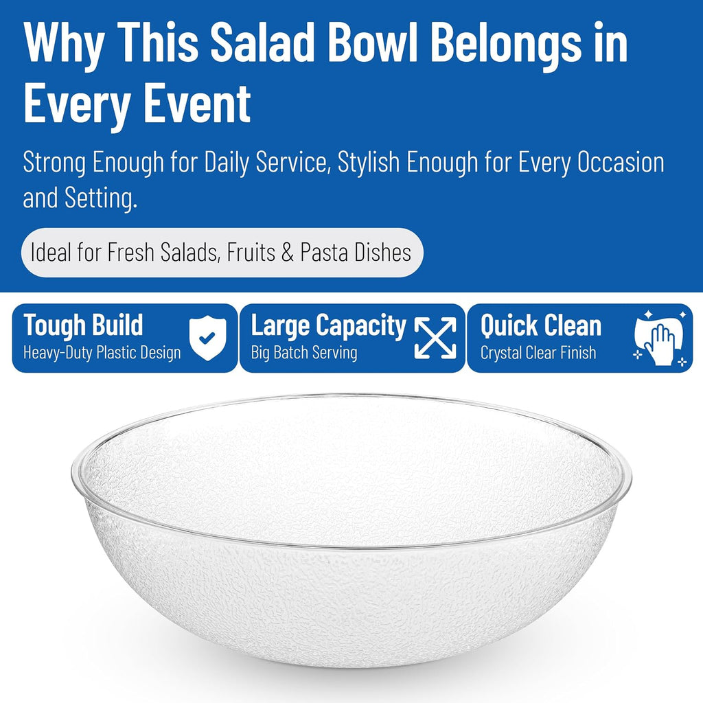 Carlisle FoodService Products 721507 Round Pebbled Salad Serving Bowl  11 Quart  Clear