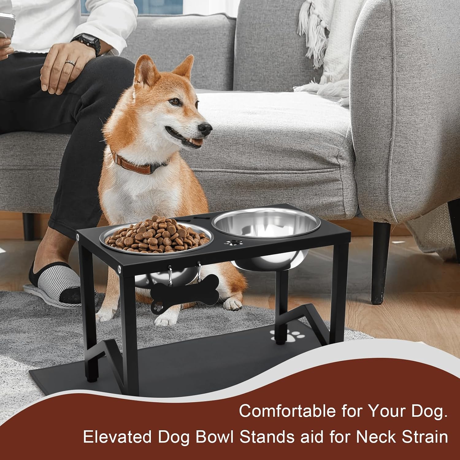 Elevated Dog Bowls  Metal Raised Dog Bowl Stand with 2 Thick 58oz Stainless Steel Food Bowls & Non-Slip Mat - 11.8" Tall for Medium/Large Breeds