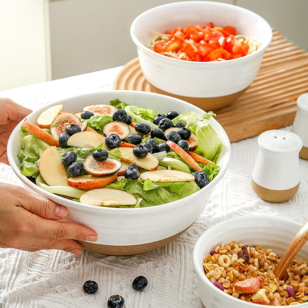 HASENSE Serving Bowls Ceramic Mixing Bowls  Large Salad Pasta Bowls Set  2.1/1.0/0.5 Qt for Entertaining  White Nesting Batter Bowls for Prepping Baking  Dishwasher Microwave Safe  Set of 3