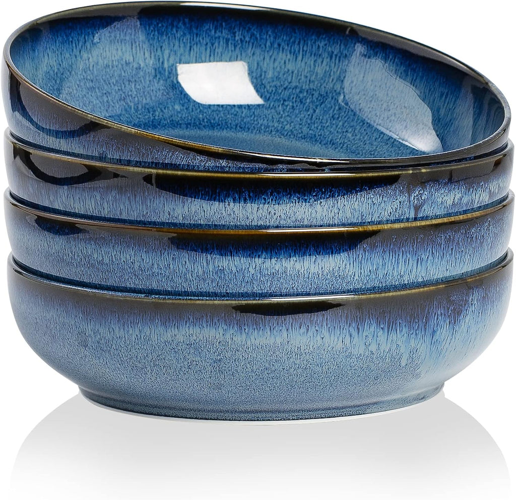 30oz Ceramic bowls set of 4-8" serving bowls for Kitchen Pasta Salad-Dishwasher & Microwave Safe Perfect for Housewarming  Thanksgiving  Christmas-Royal Blue