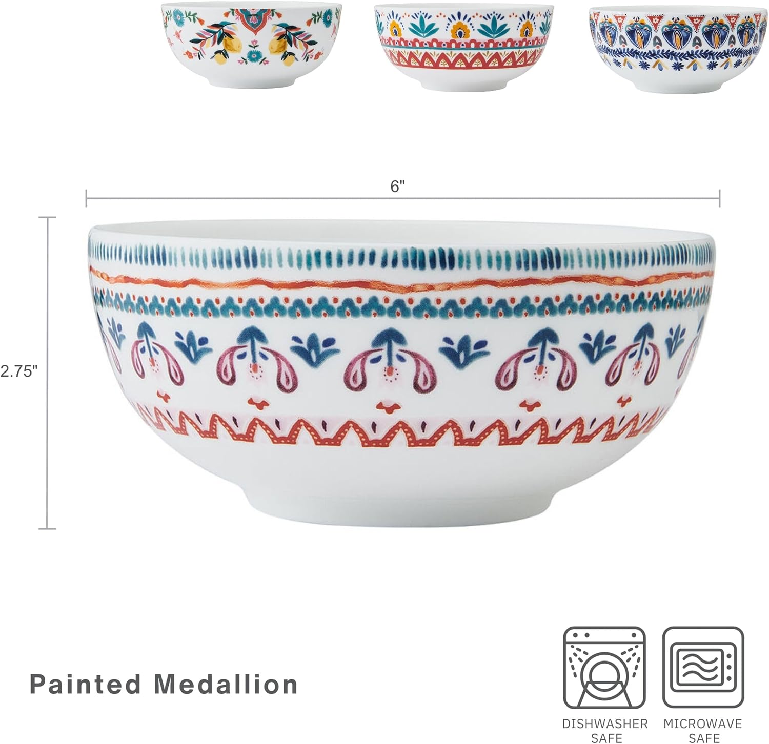 Mikasa Painted Medallion Set of 4 Bone China All Purpose Soup Cereal Bowl  18 Ounces