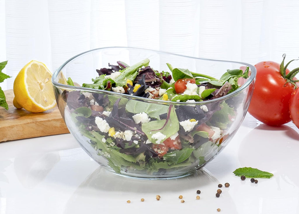 Red Co. Medium 2 Quart Clear Glass Wavy Serving & Mixing Bowl for Salad  Pasta  Desserts  Snacks