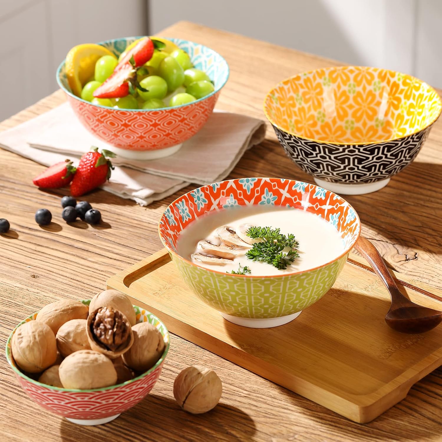 Ceramic Cereal Bowls  23 Oz Colorful Soup Bowls  Deep Porcelain Bowl Set for Salad  Dessert  Pasta  Ice Cream Set of 6