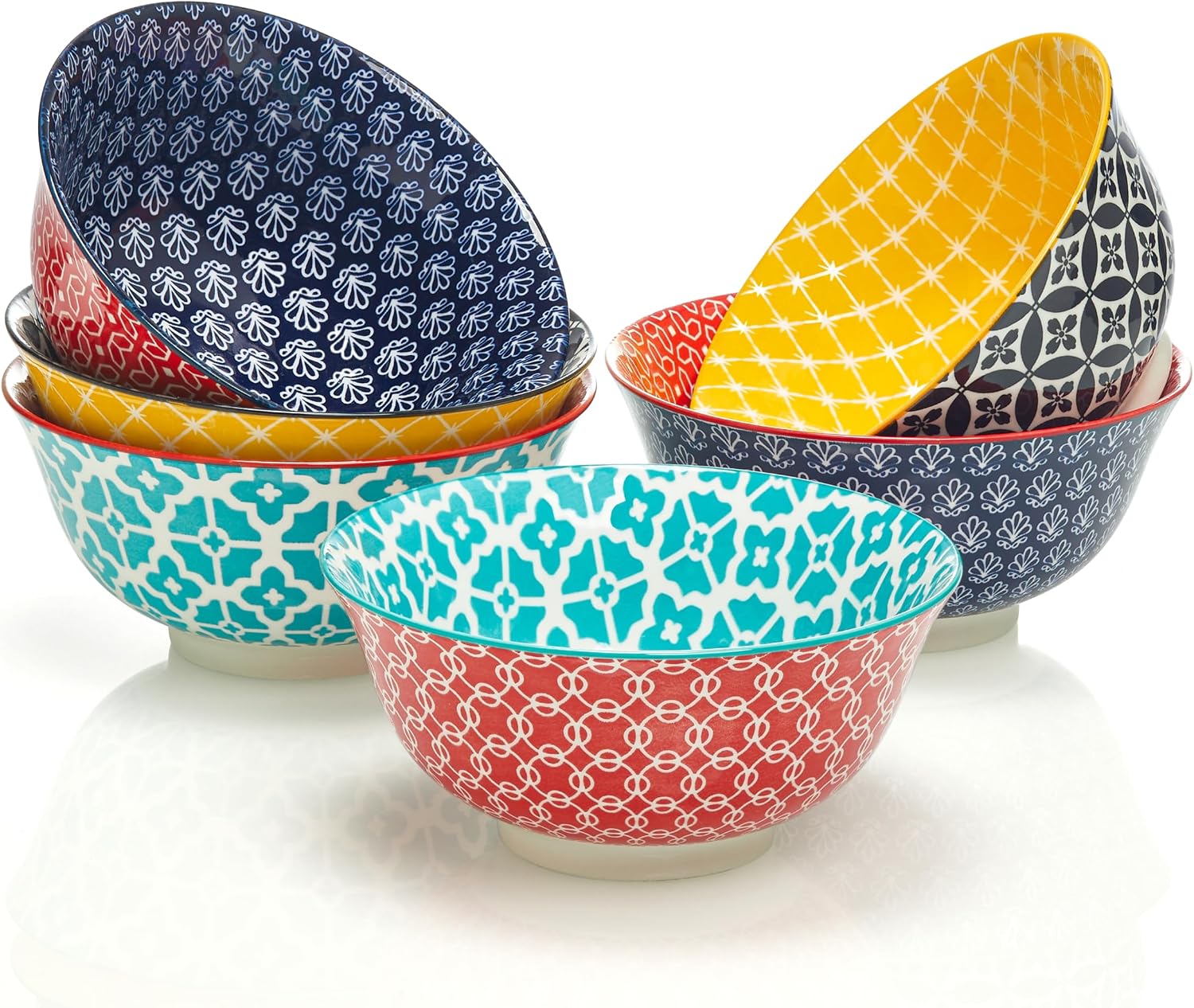 DOWAN Mosaian 33 OZ Large Bowl Set of 6 - Ceramic Deep Bowls for Ramen  Pasta  Salad - Vibrant Patterned Porcelain Bowls for Kitchen Decor & Housewarming Gift - Dishwasher & Microwave Safe