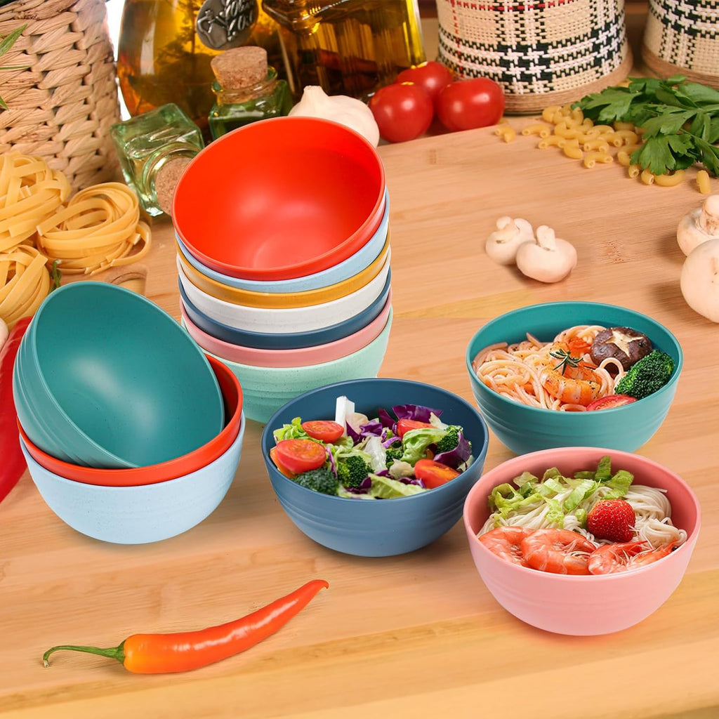 24 Pack Cereal Bowl  Unbreakable Wheat Straw Bowls  26 Oz Soup and Salad Bowl  Lightweight Kitchen Bowl Set  Plastic Bowls for Oatmeal  Ramen  Microwave and Dishwasher Safe