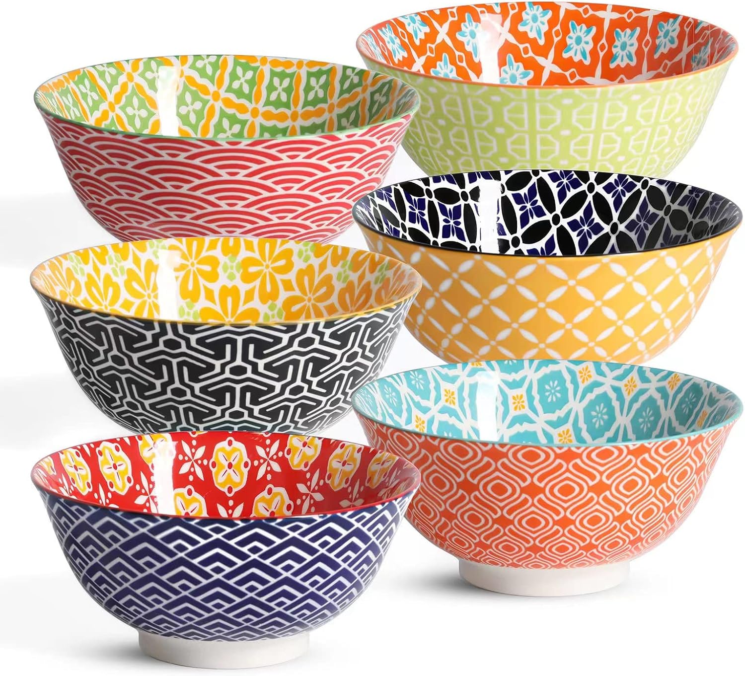 Ceramic Cereal Bowls  23 Oz Colorful Soup Bowls  Deep Porcelain Bowl Set for Salad  Dessert  Pasta  Ice Cream Set of 6