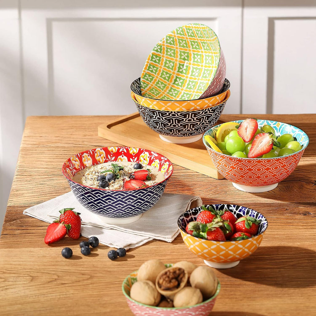 Ceramic Cereal Bowls  23 Oz Colorful Soup Bowls  Deep Porcelain Bowl Set for Salad  Dessert  Pasta  Ice Cream Set of 6