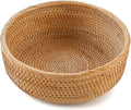 HITOMEN Handmade Rattan Bread Baskets Round Wicker Fruit Serving Storage Bowls  Natural Woven Decorative Kitchen Counter Organizing (Honey Brown) L-10.3"