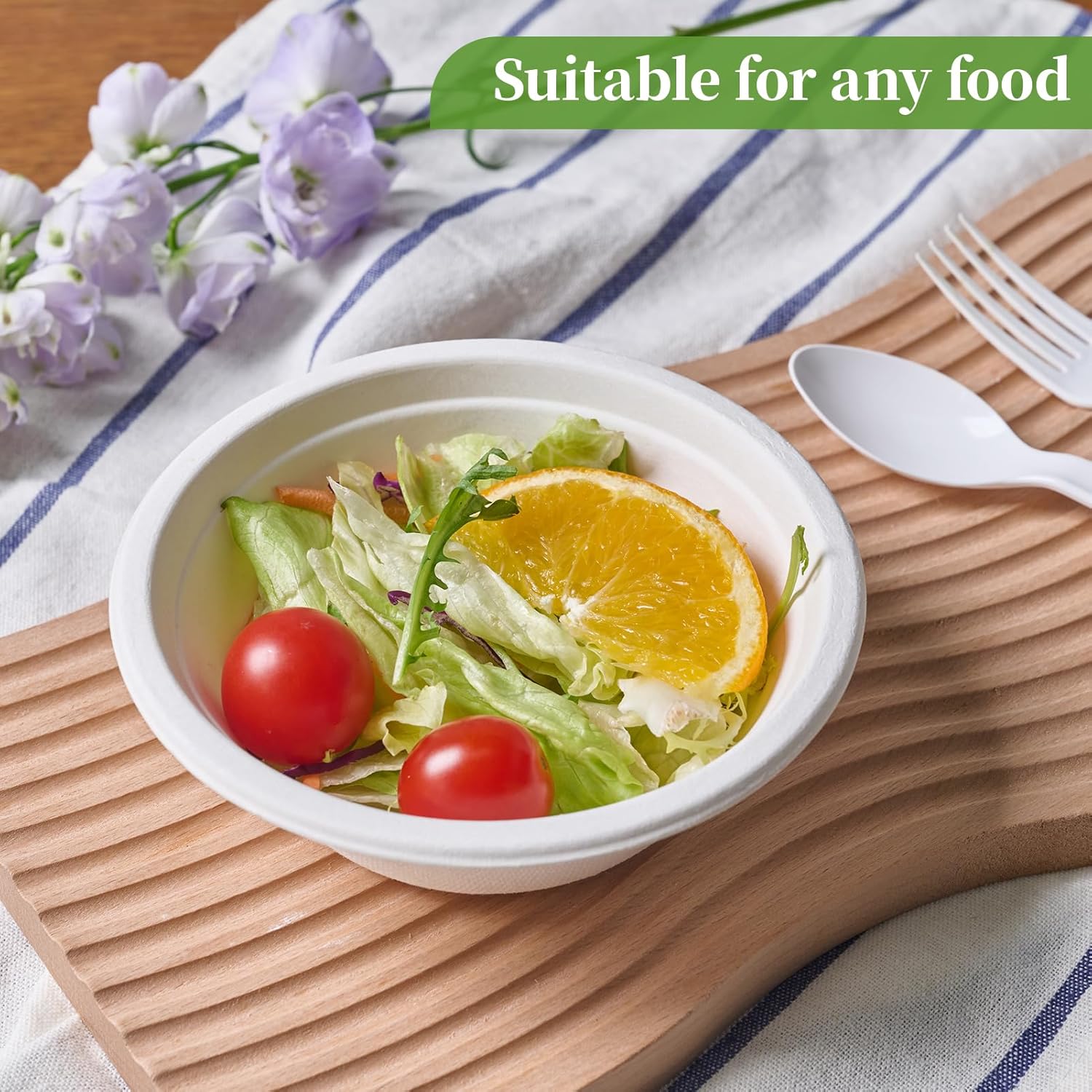ECOLipak 150 Pack 12 oz Paper Bowls Disposable  Heavy-Duty Biodegradable Compostable Bowls Made of Natural Sugarcane Bagasse  Suitable for Salad  Dessert  Milk  Cereals