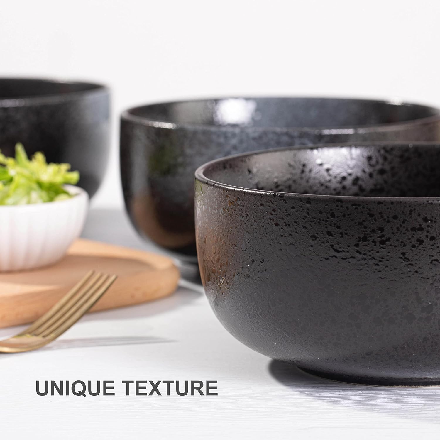 S&Q'S CERAMICS Soup Bowls - 36 Ounce Ceramic Bowl Set  Kitchen Bowls for Large Cereal  Noodle  Soup  Breakfast  Microwave and Dishwasher Safe  [Set of 4]  Black and Grey