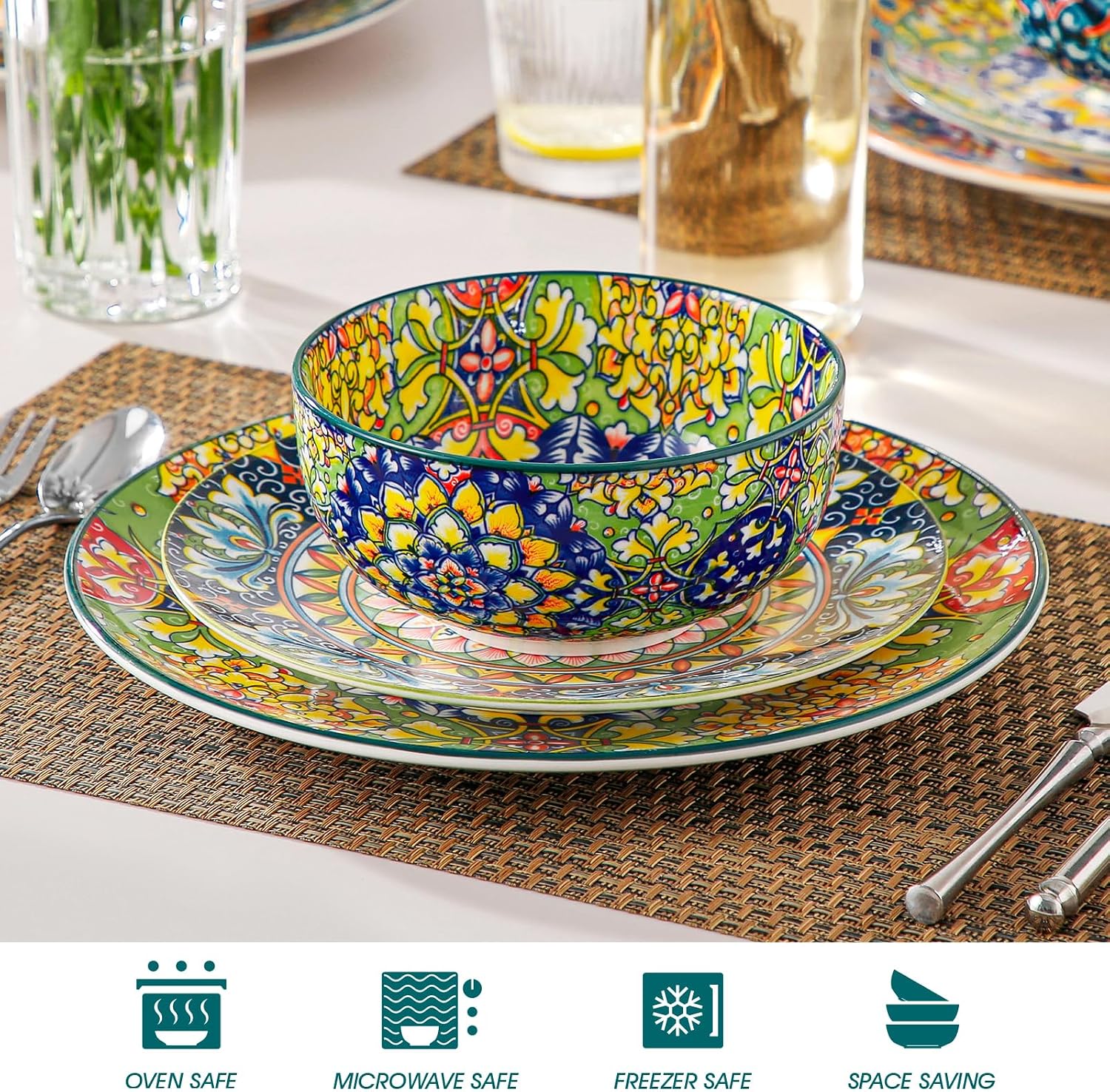 vancasso Cereal Bowls Set of 6  Bohemian Ceramic Soup Bowls  28 oz Colorful Bowls Set for Kitchen  Dishwasher & Microwave Safe for Salad  Pasta  Rice  Oatmeal  Fruit