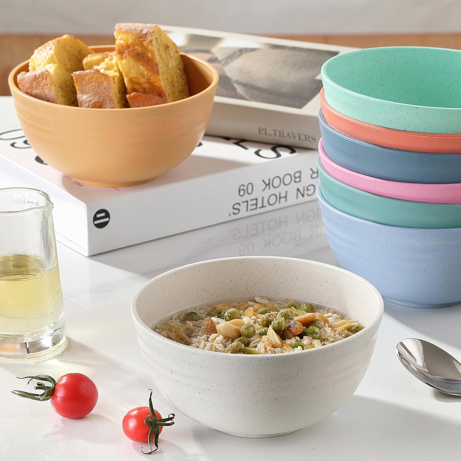 8PCS Cereal Bowl  Ohola Unbreakable Wheat Straw Cereal Bowls  Microwave & Dishwasher Safe Kitchen Bowls for Cereal  Snack  Soup  Salad and Rice  MultiColors  BPA Free  26oz (Ser of 8)