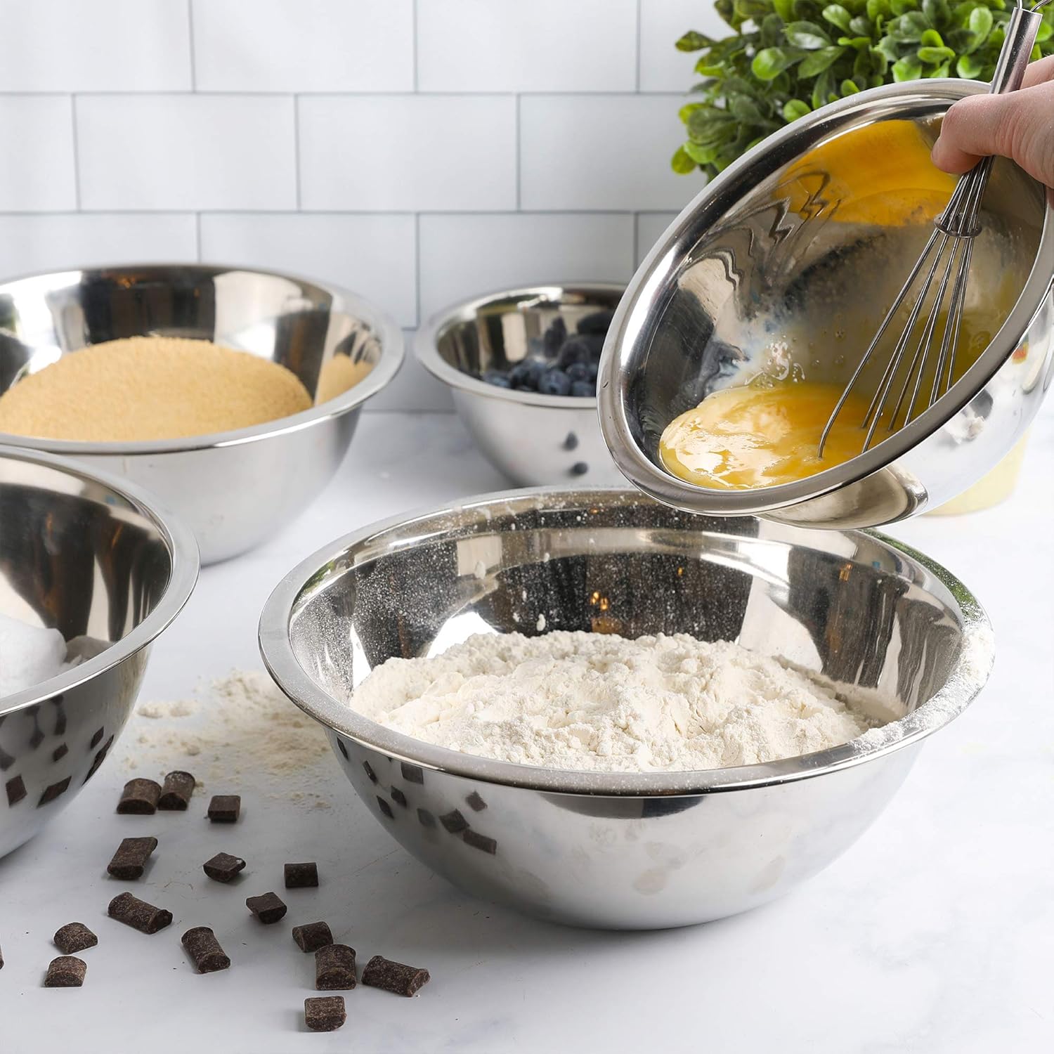 WHYSKO Meal Prep Stainless Steel Mixing Bowl (5-Piece Set) Home  Refrigerator  and Kitchen Food Storage Organizers | Ecofriendly  Heavy Duty  No Lids
