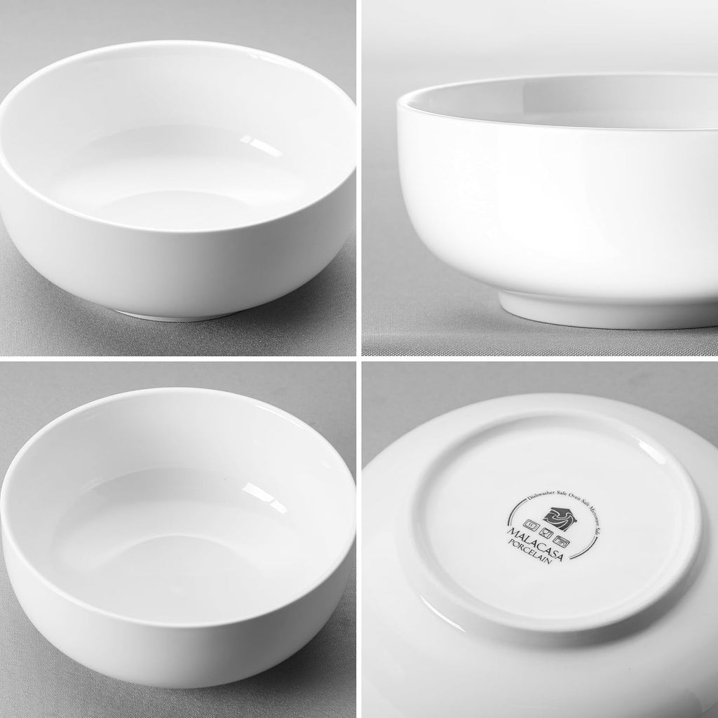 MALACASA Salad Bowls Set  44 OZ (7") Large Soup Bowls Cereal Bowl for Kitchen  White Ceramic Bowls Set of 2  Dishwasher & Microwave Safe Series REGULAR