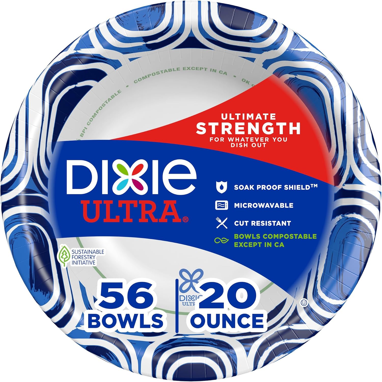 Dixie Ultra  Large Paper Bowls  20 Oz  56 Count  Microwave Safe  Compostable  Disposable Bowls Great For Breakfast  Lunch  And Dinner Meals