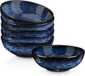 vicrays Ceramic Salad Bowls Set for Kitchen  Serving - 32 Ounce Soup Bowls  Pasta Bowls  Chip Resistant  Dishwasher Microwave Safe  Large  Fluted  stoneware  Set of 6 (Blue)