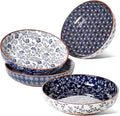 LE TAUCI Pasta Bowl 32 oz  Ceramic Salad Bowl  Japanese-Style Plate Bowls for Serving Pasta  Fruits  Salad  Noodle  Dinner  Soup  Mircrowave Oven Dishwasher Safe - 8.2 Inch  Set of 4  Vintage Blue