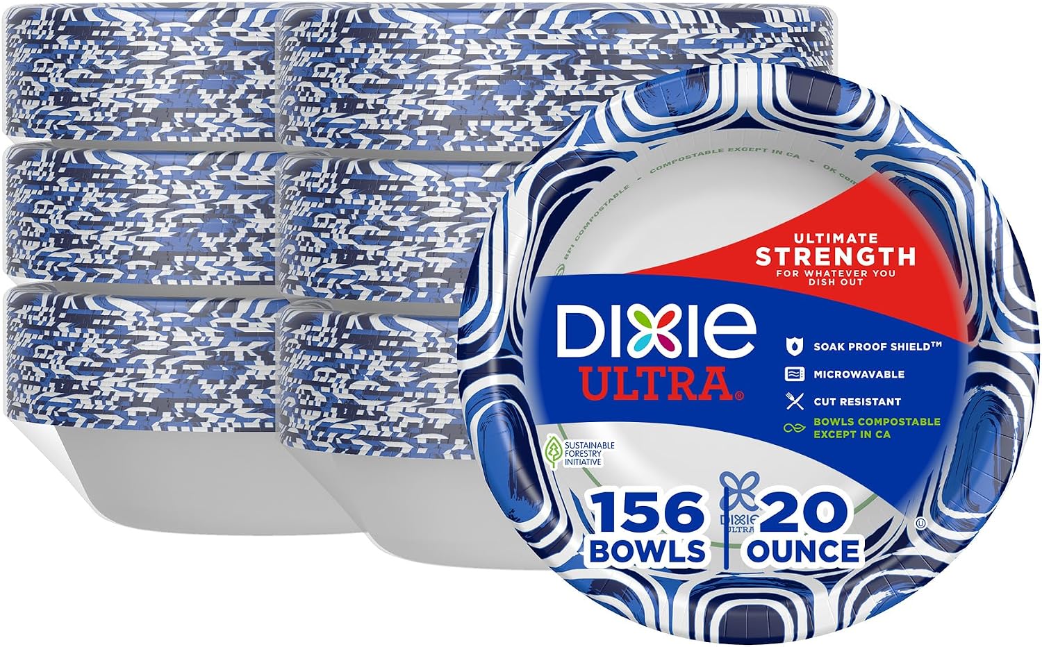 Dixie Ultra  Large Paper Bowls  20 Oz  26 Count (Pack of 6)  Microwave Safe  Compostable  Disposable Bowls Great For Breakfast  Lunch  And Dinner Meals