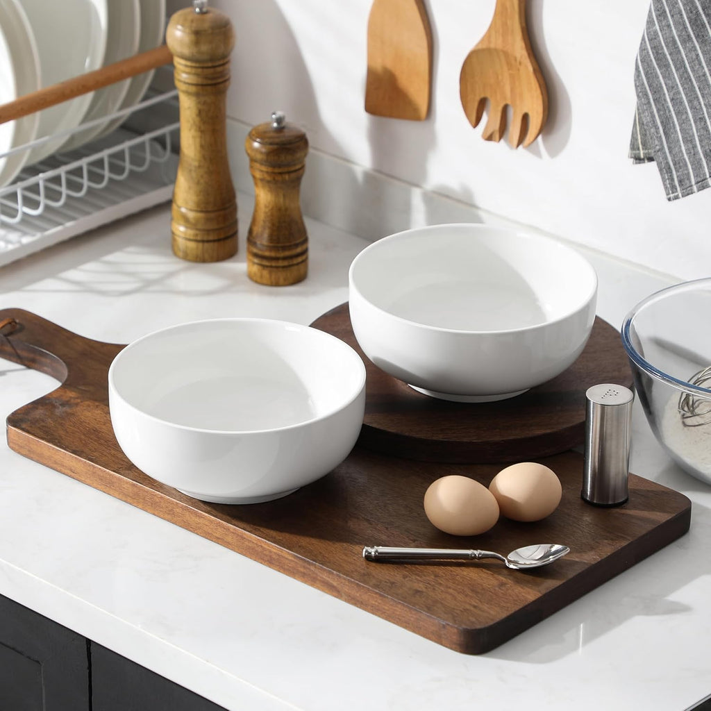 MALACASA Salad Bowls Set  44 OZ (7") Large Soup Bowls Cereal Bowl for Kitchen  White Ceramic Bowls Set of 2  Dishwasher & Microwave Safe Series REGULAR