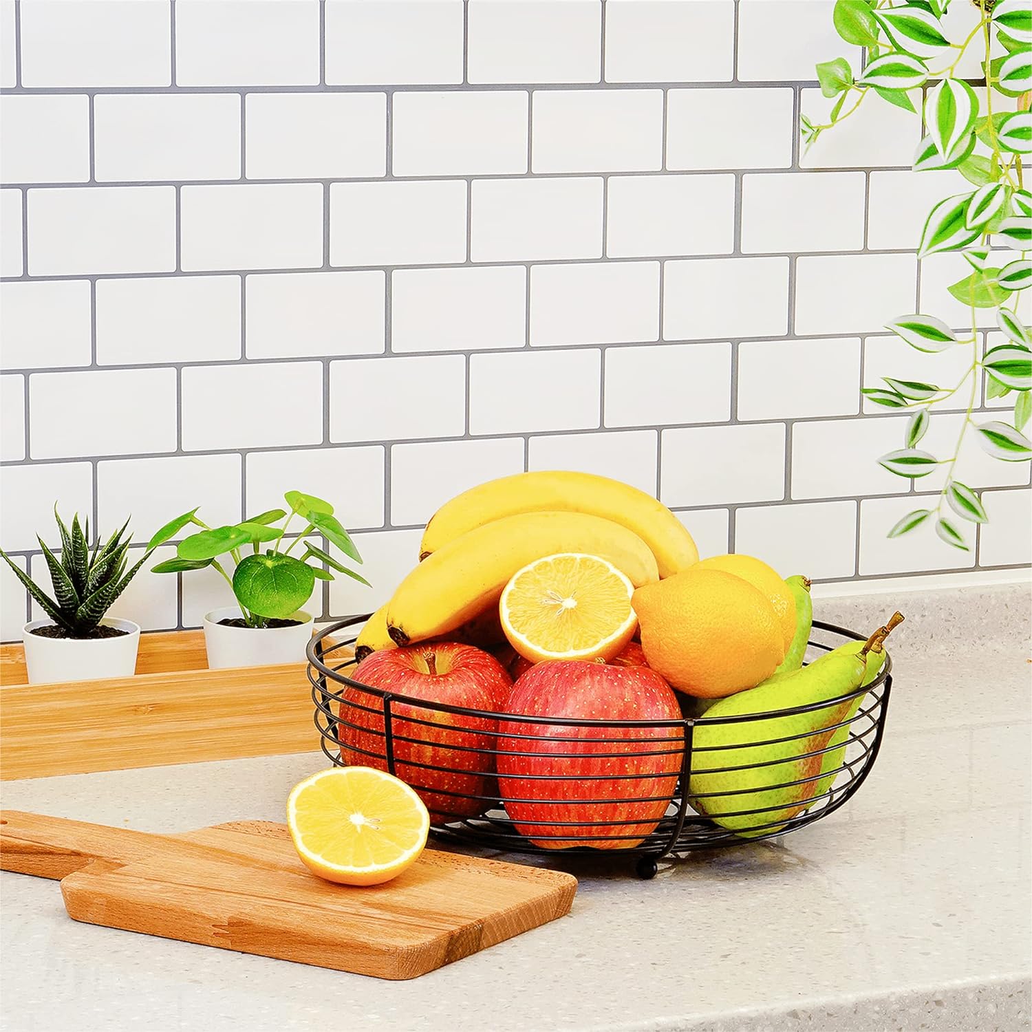 CAXXA Countertop Fruit Bowl  Wire Basket for Fruits  Breads  Vegetables Snacks  Black